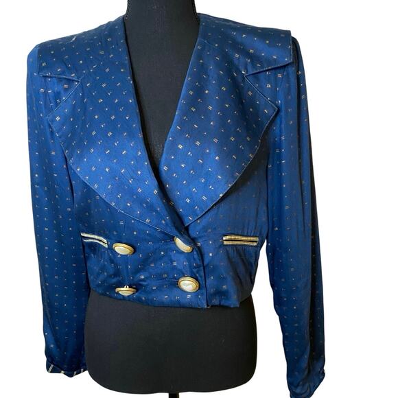 80s Vintage Platinum by Dorothy‎ Schoelen Cropped Navy blue Jacket sailor collar - Picture 1 of 10